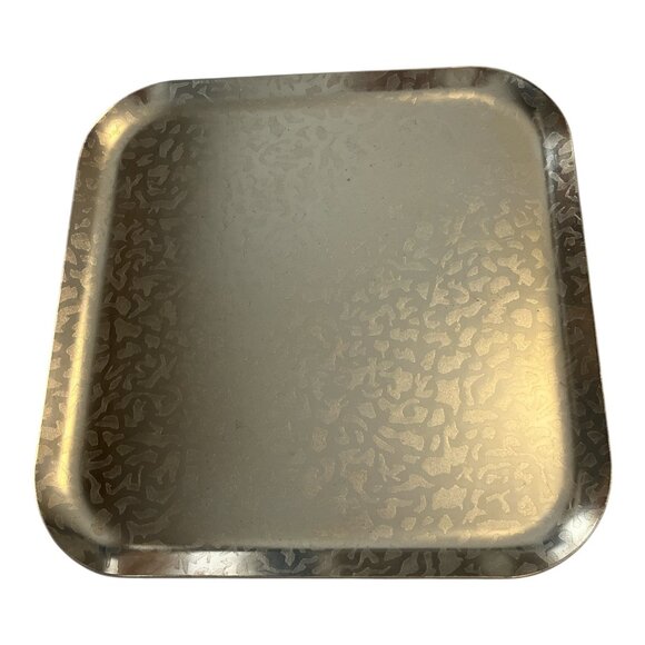 Vintage Kensington Moiré Aluminum Tray | Gold-Tone 10.75" Square | Mid-Century M - Picture 1 of 6